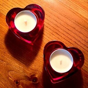 Set of 2 Ruby Red Heart-Shaped Tea Candle Holders, perfect for Valentine’s Day!